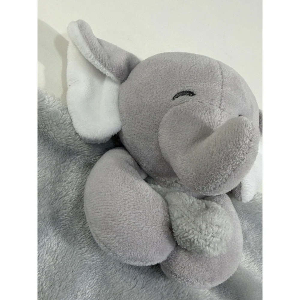 Carters Elephant Lovey Security Baby Blanket Gray White Cuddle Plush Back Up